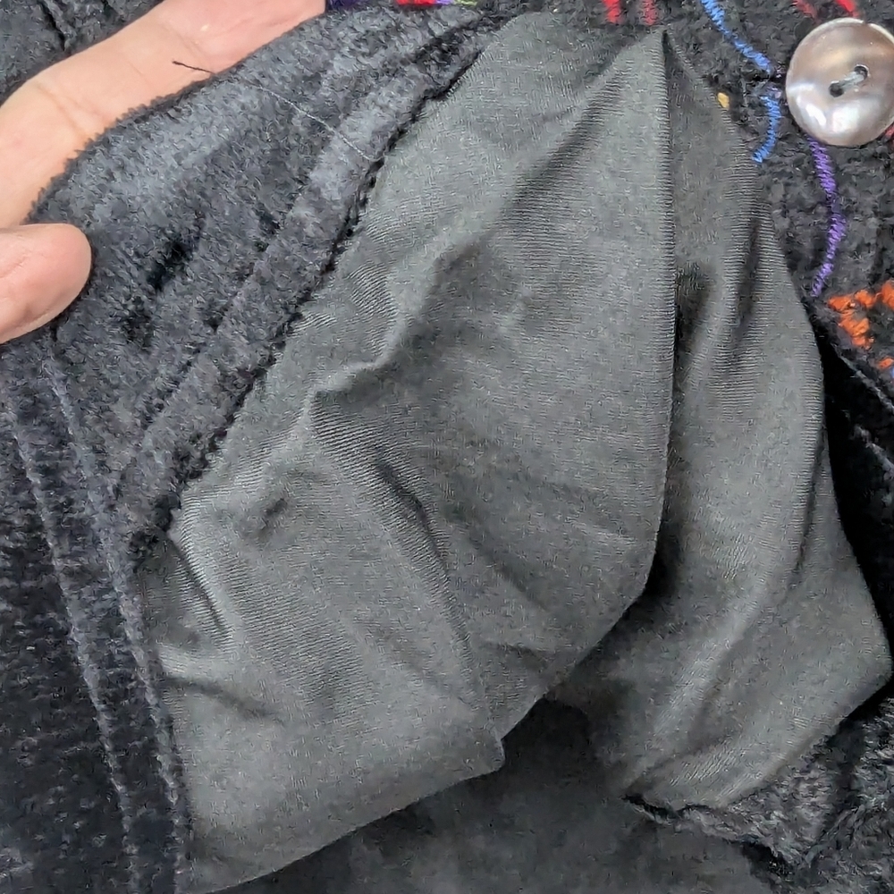 Laura Ashley Medium Embroidered On Black Velvet Jacket With Pockets - Picture 5 of 9